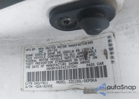 2004 Toyota Corolla Ce z USA, uszkodzony, nr VIN 1NXBR32E54Z197041